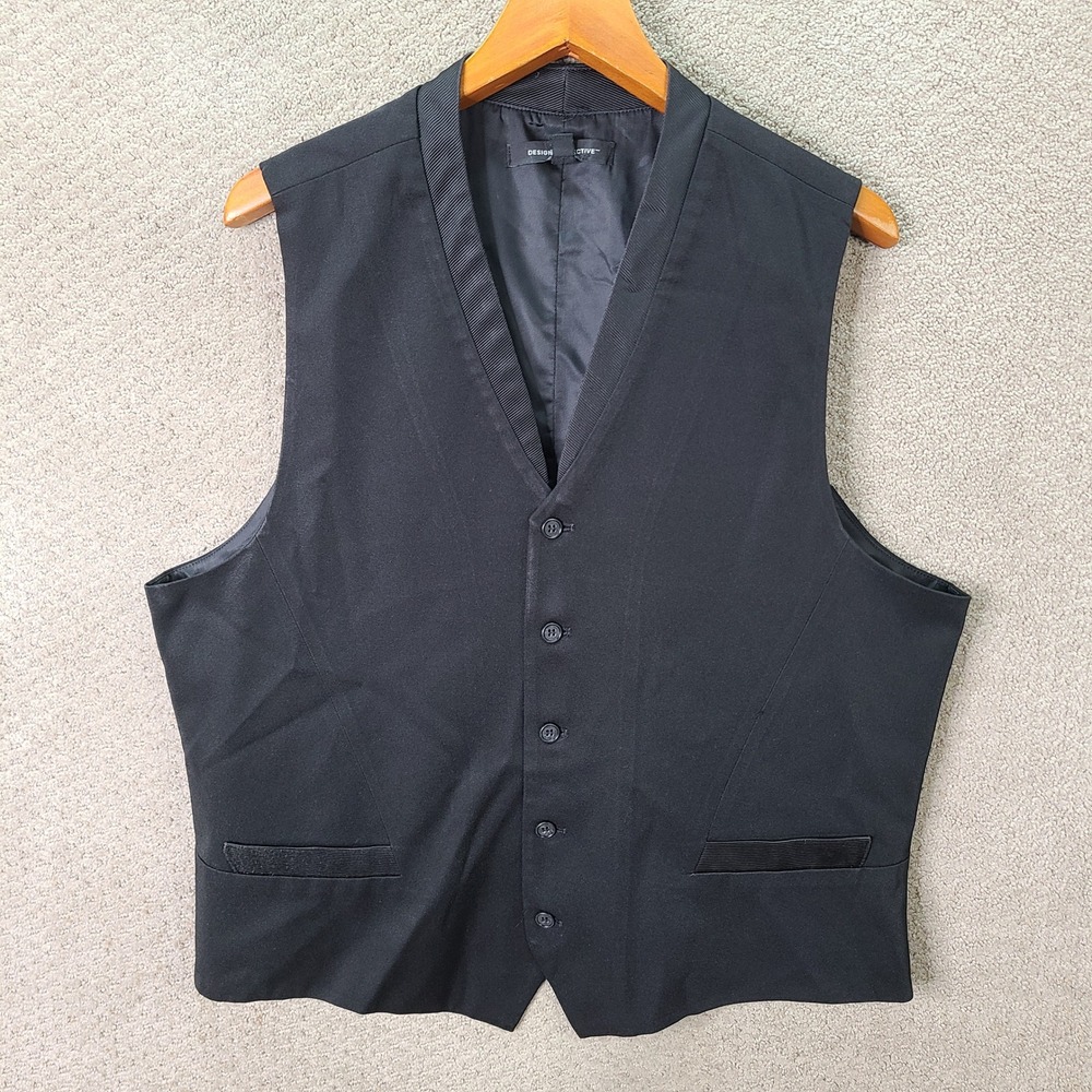 Design Collective Vest Mens Large Black Button Front Polyester Spandex Casual